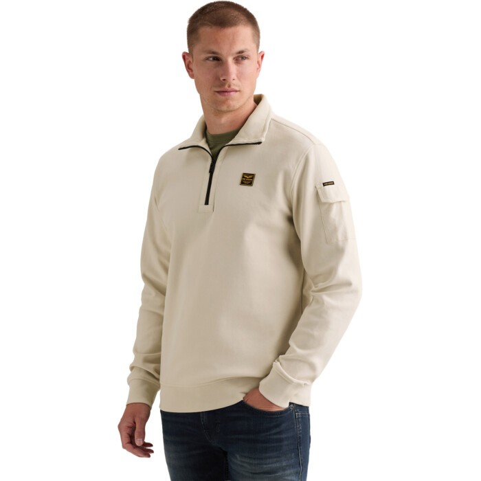 Half zip collar interlock jersey Bone White