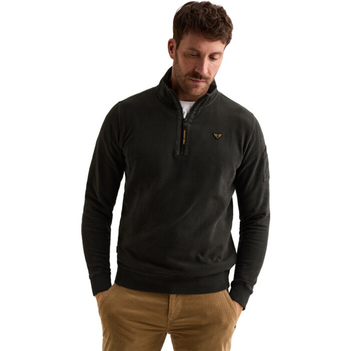 Half zip collar dry peached fleece Jet Black