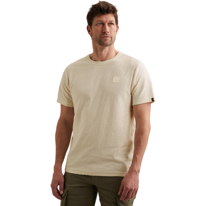 Short sleeve r-neck jacquard jerse Egret