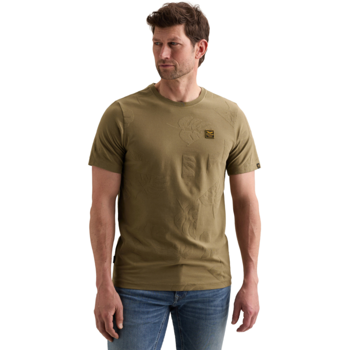Short sleeve r-neck jacquard jerse Dusky Green