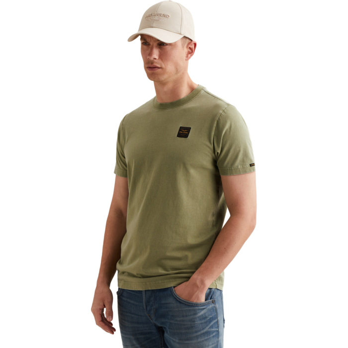 Short sleeve r-neck washed garment Mosstone