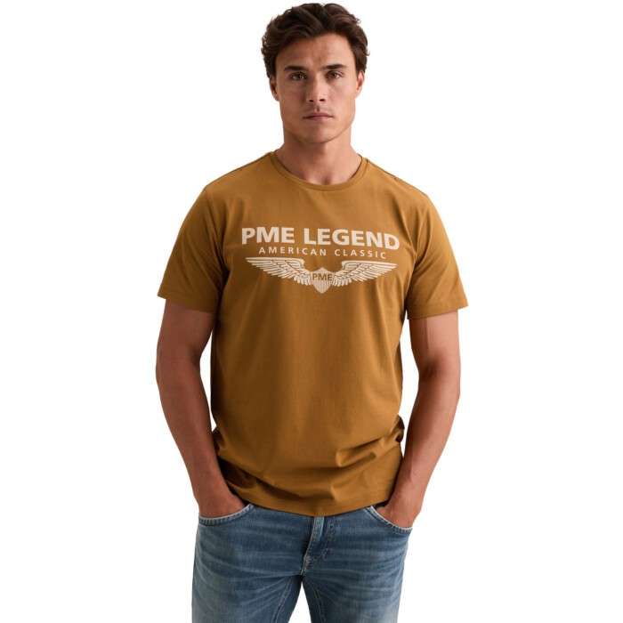 Short sleeve r-neck logo carrier Golden Brown