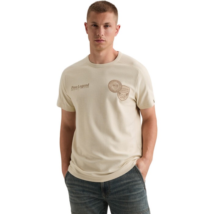 Short sleeve r-neck structured piq Bone White