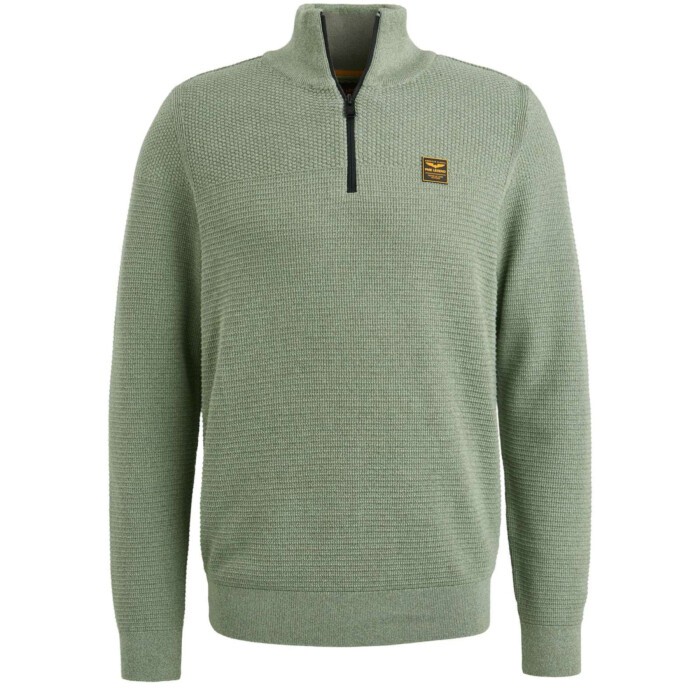 Half zip collar cotton mouline Quiet Green