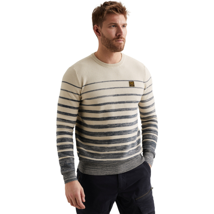R-neck structured stripe Bone White