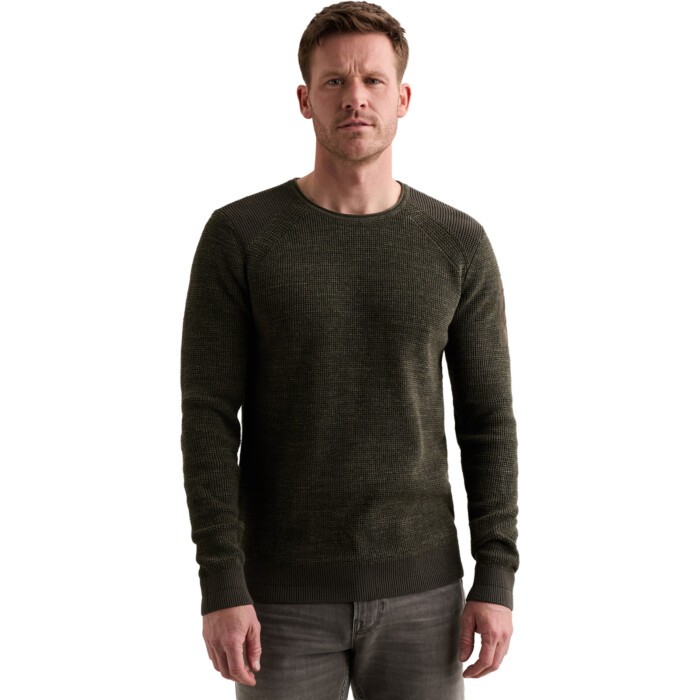 R-neck cotton rib melee knit Beluga