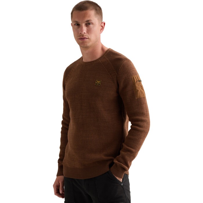 R-neck cotton rib melee knit Arabian Spice