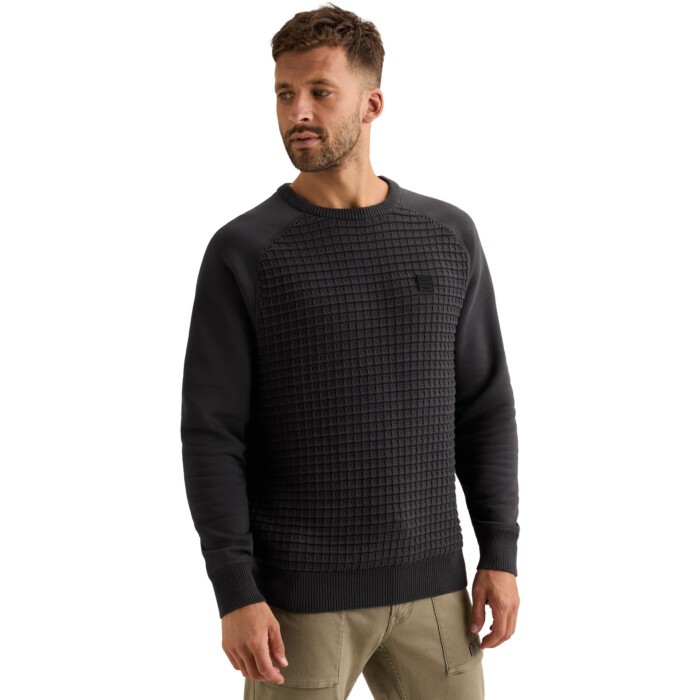 R-neck knit sweat combination Obsidian