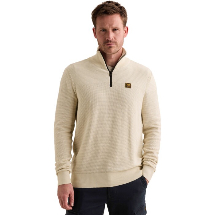 Half zip collar cotton mouline (or Bone White