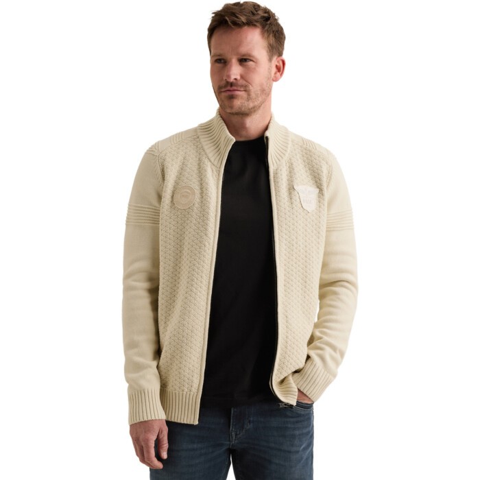 Zip jacket cotton structure mix Bone White