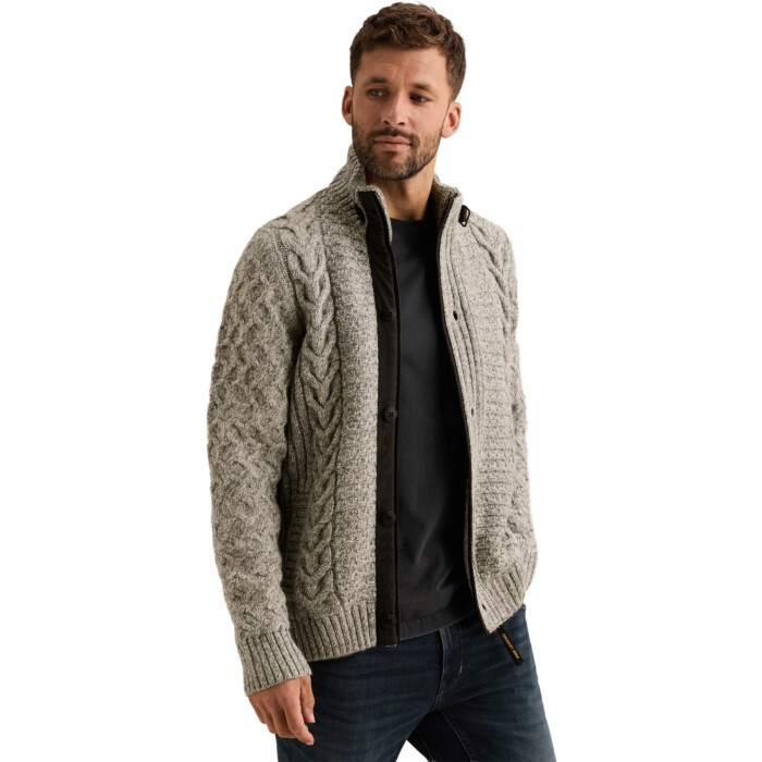Zip jacket heavy knit mixed yarn Grey Melee