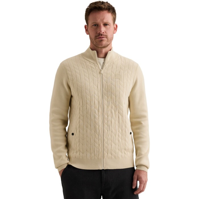 Zip jacket cotton blend structure Bone White