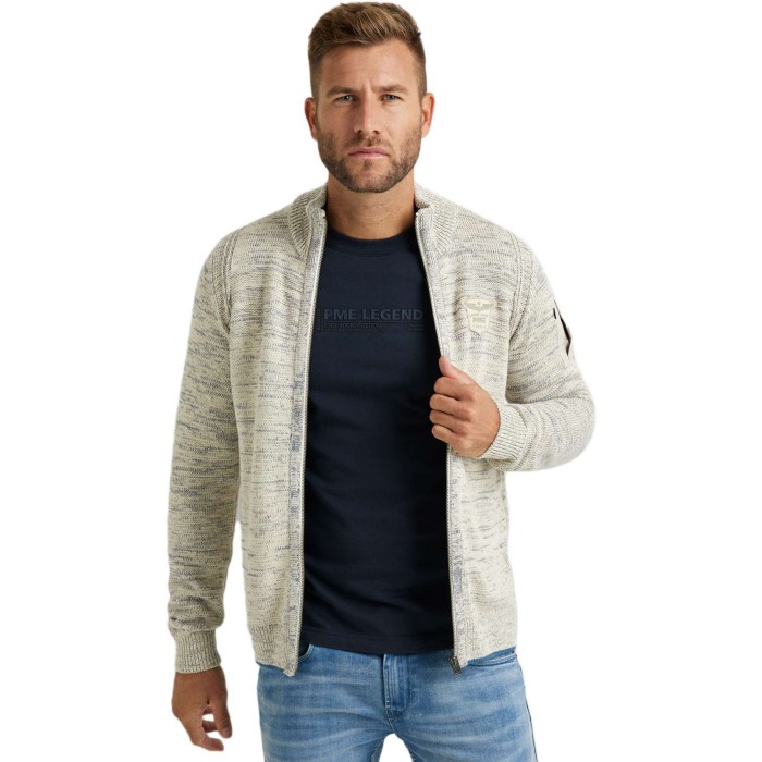 Zip jacket cotton mouline knit bone white