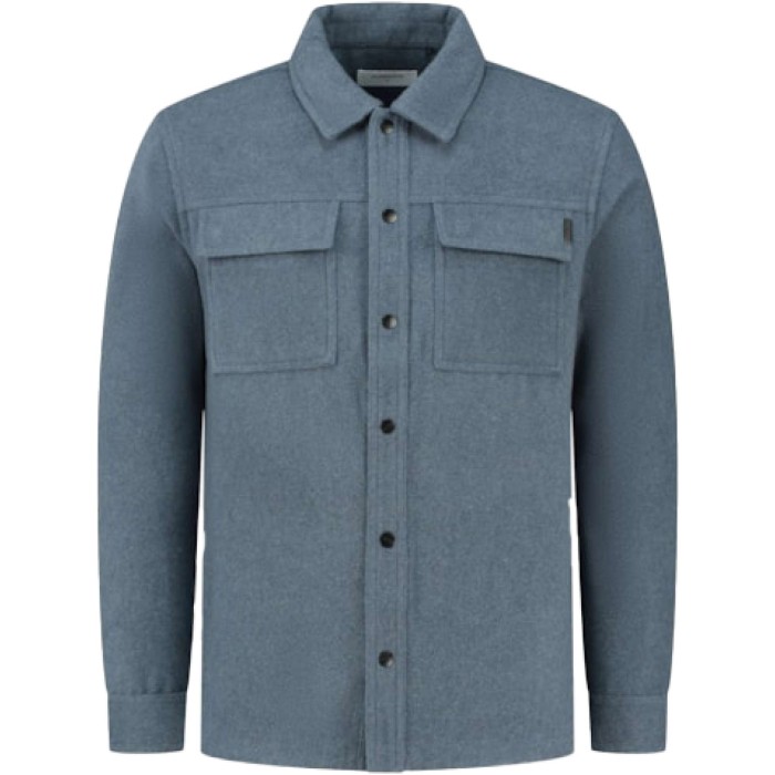 Wool look over shirt with pocket at blue