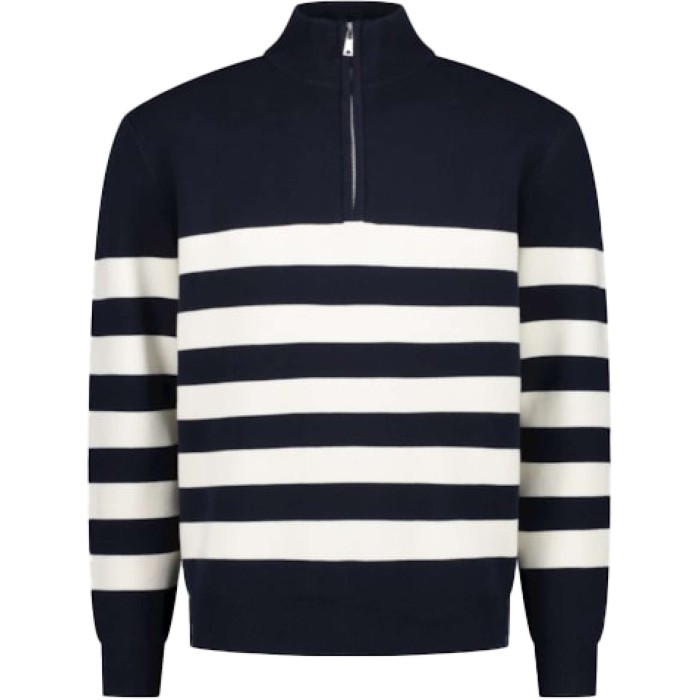 Knitted striped halfzip navy