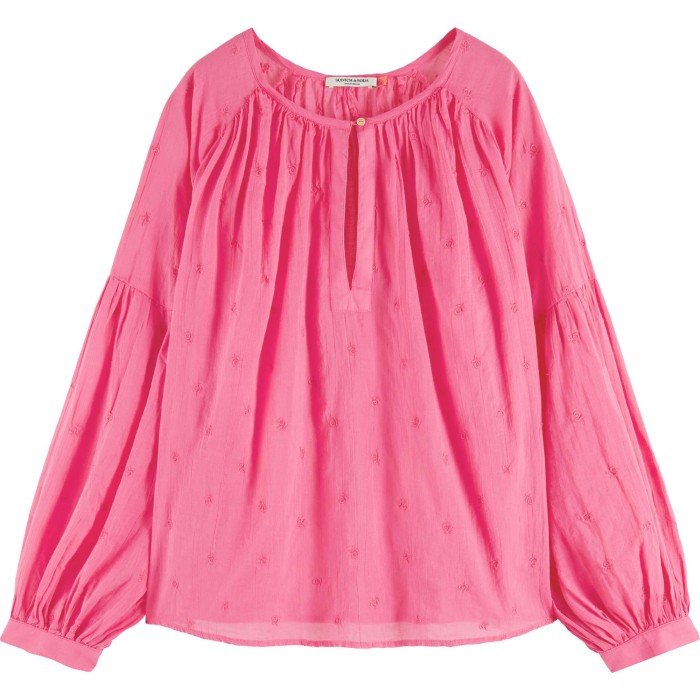 Voluminous popover with allover emb pink punch