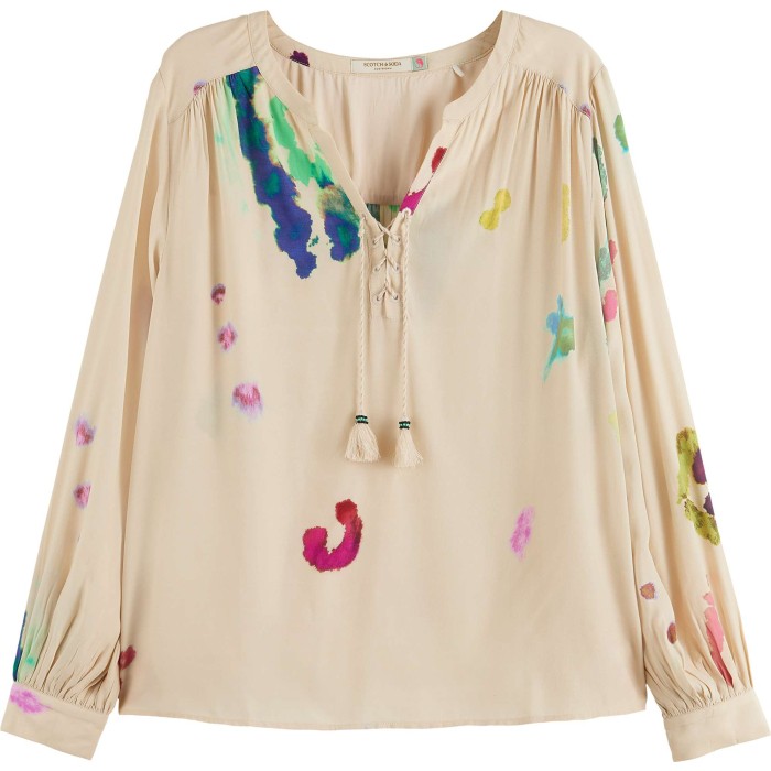 Lace up top with balloon sleeves galaxy dye soft i