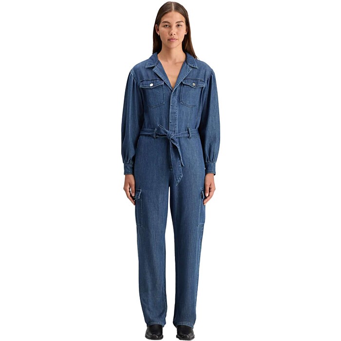 LIGHTWEIGHT DENIM JUMPSUIT IN DARK NAVY/GREEN