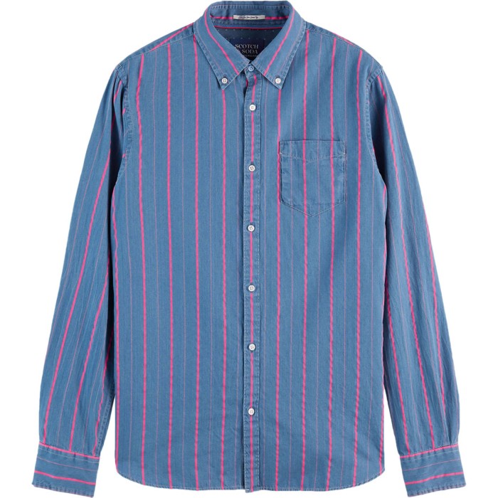 Slim fit indigo shirt with pop stripe blue