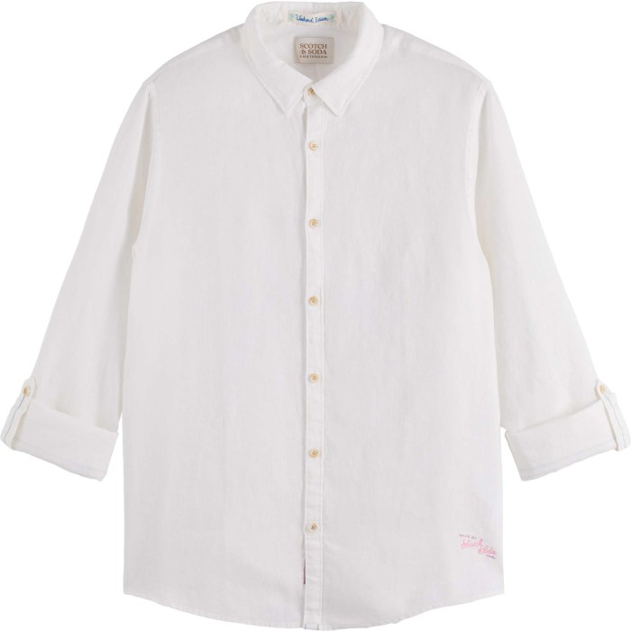 Linen shirt with sleeve roll-up white