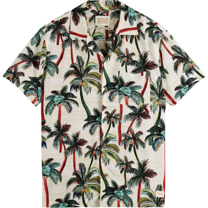 Short sleeved printed camp shirt offwhite palmtree