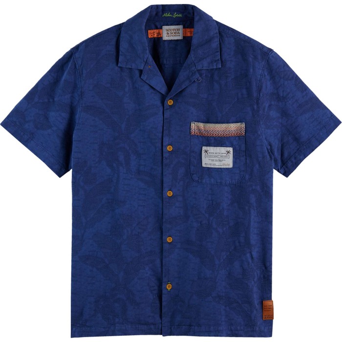 Garment-dyed jacquard shortsleeve s indigo