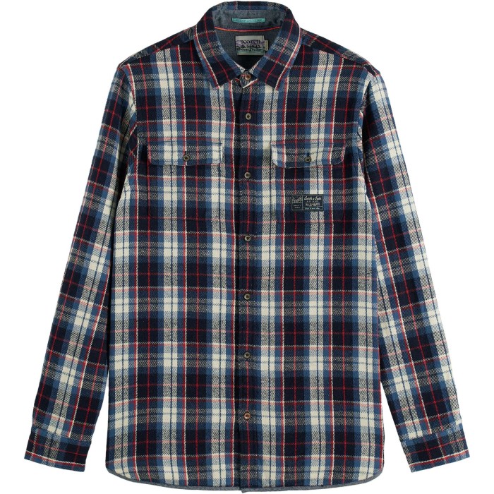 Regular fit mid-weight flannel blue check