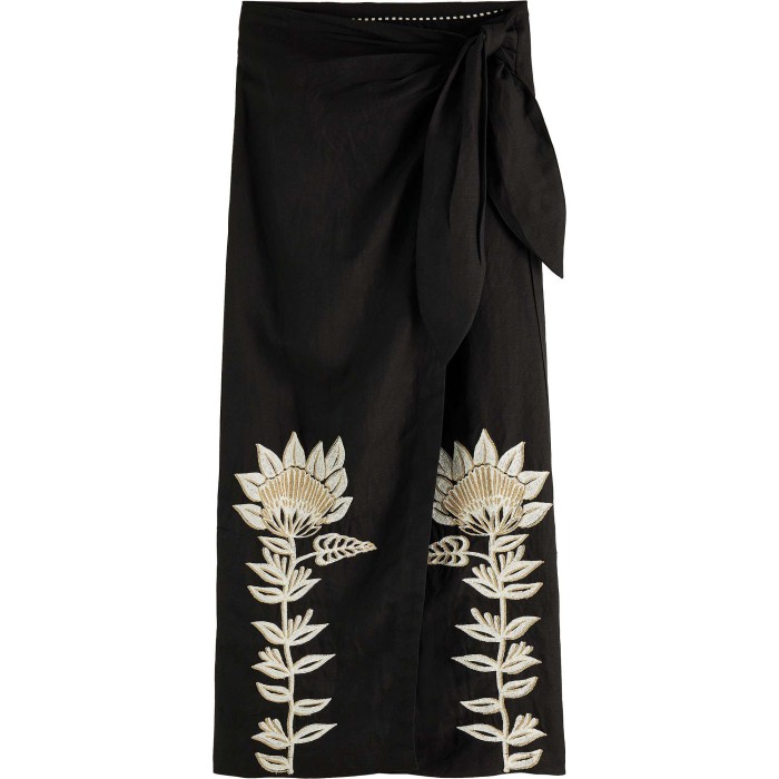 Embroidered midi-length skirt black
