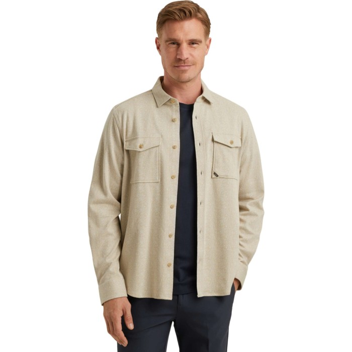 Long Sleeve Shirt Jersey Herringbo White Pepper