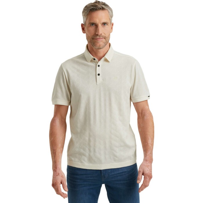 Short sleeve polo jacquard merceri Cloud Dancer