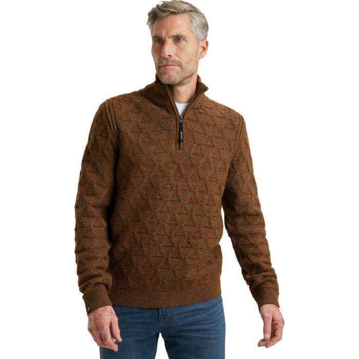 Half zip collar wool blend mouline Cambridge Brown