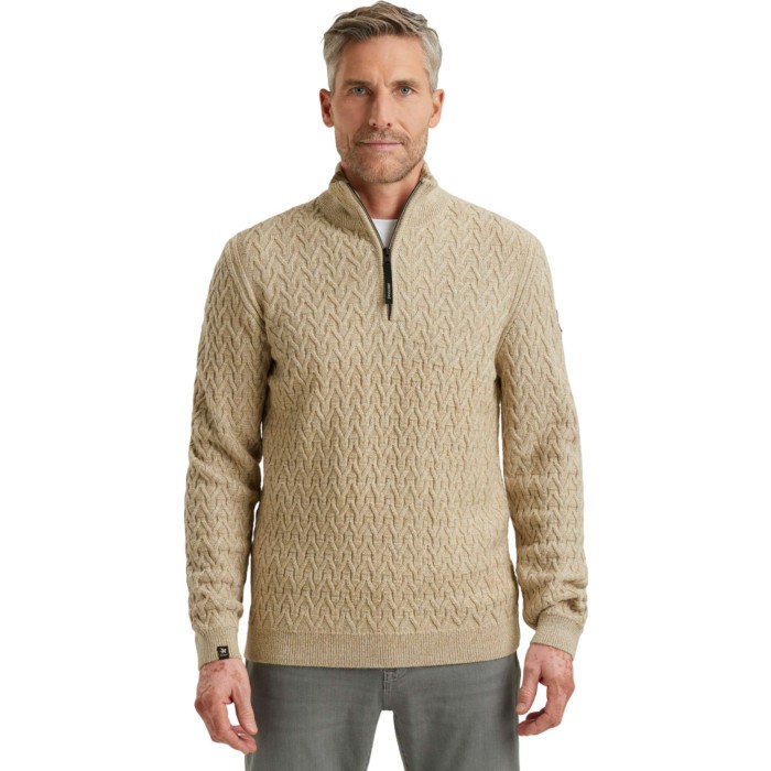 Half zip collar wool blend White Pepper