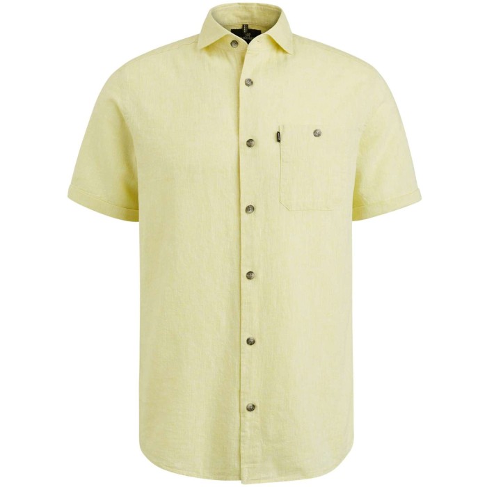 Short sleeve shirt linen cotton bl pale lime yello