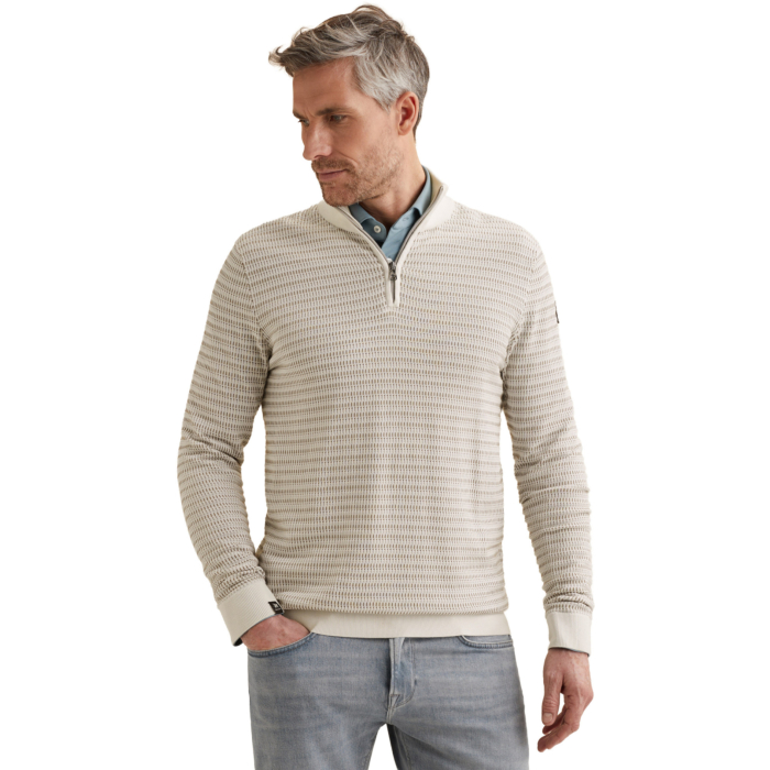 Half zip collar cotton modal Cloud Dancer