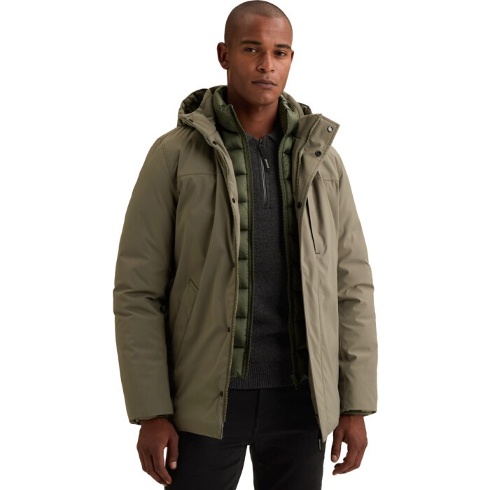 Long jacket V-COAT DOUBLE Perfor S Mulled Basil