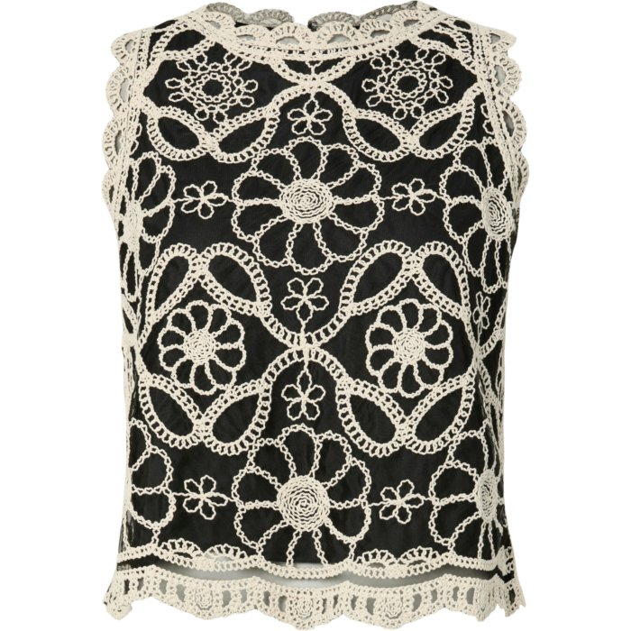 YASCILIA SL CROCHET TOP - FEST Black/W. PRISTINE