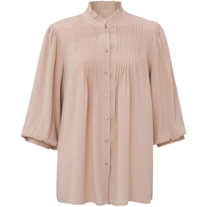 Blouse with ruffled neck rugby tan pink