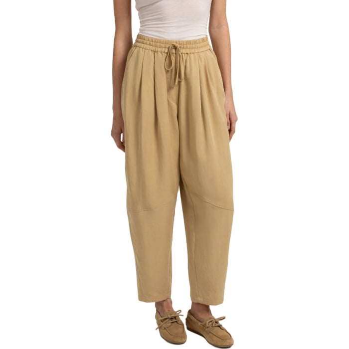 Geweven barrel-leg broek SAFARI BROWN