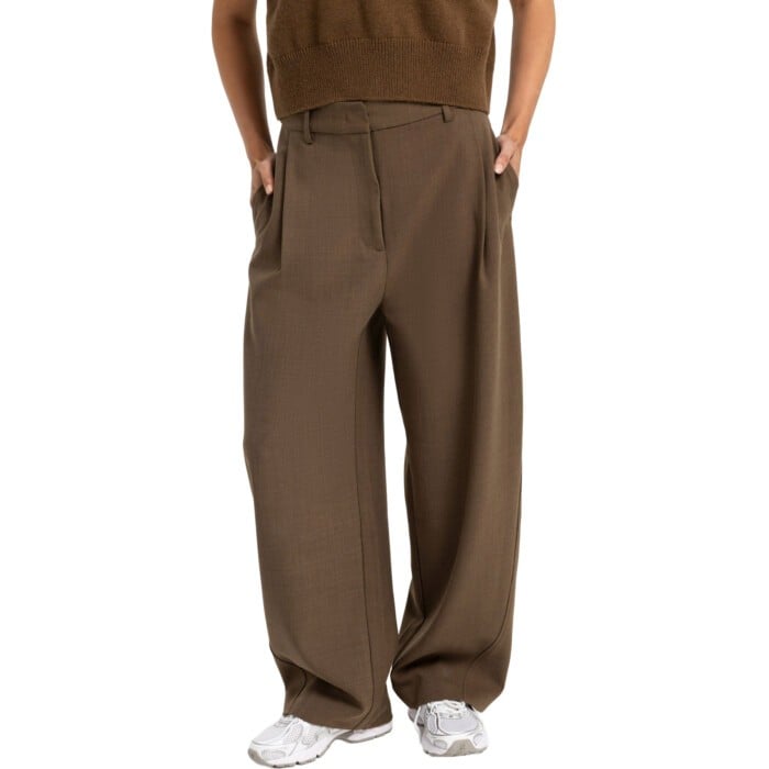 Geweven barrel-leg broek TEAK BROWN