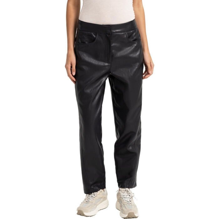 Kunstleren broek met wortelmod HOLE BLACK