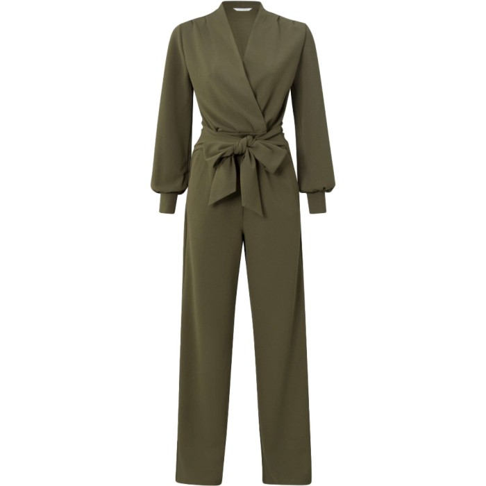 Jersey jumpsuit with wide leg dark army green