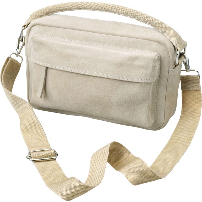 Suede shoulder bag with pocket birch sand