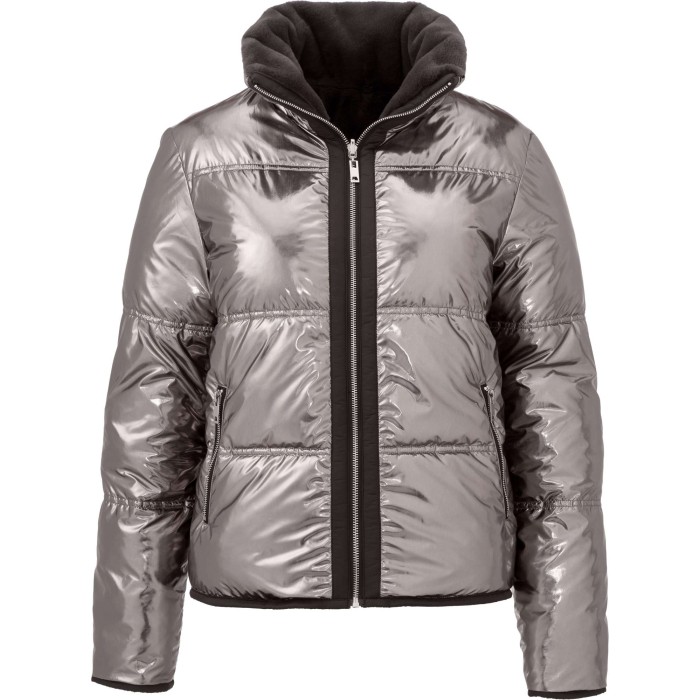 Short puffer jacket in metalic dark grey metallic