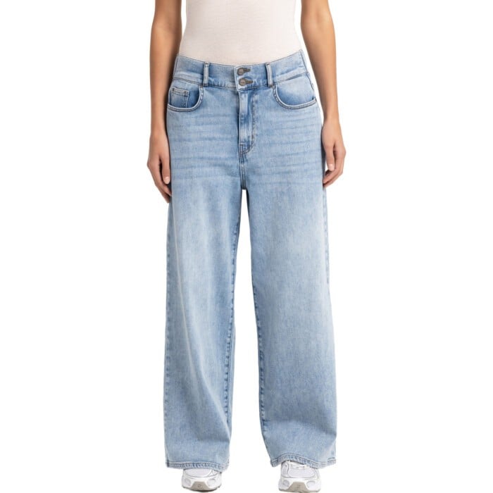 Broek met brede tailleband LIGHT BLUE DENIM