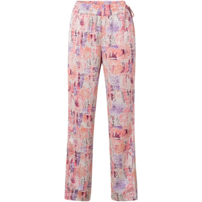 Satin trousers with print FLAMINGO PLUME PINK