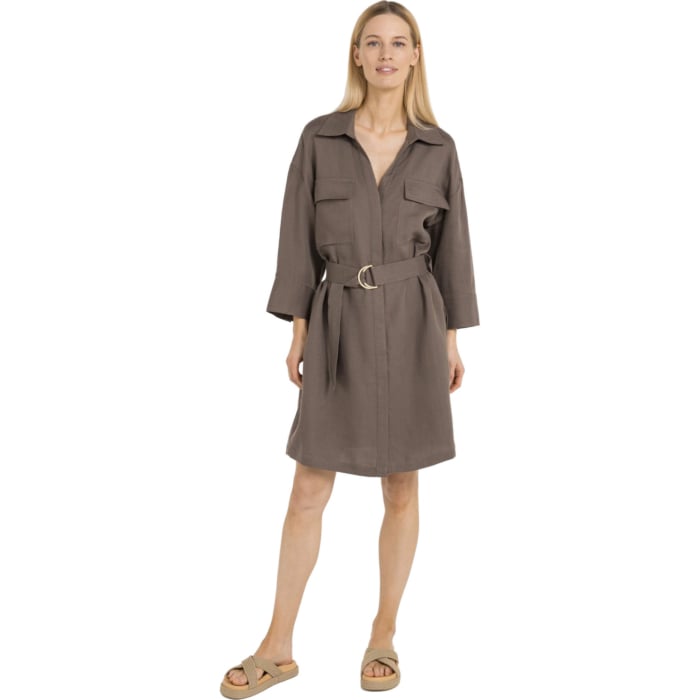 Linnen jurk met borstzakken WASHED BROWN