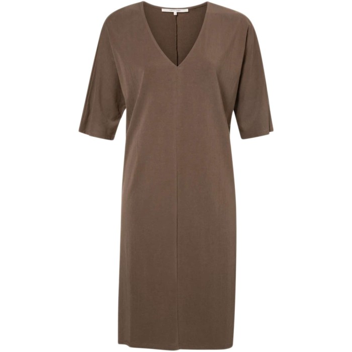 V-neck dress bungee cord brown