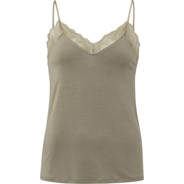 Strappy top with lace weathered teak green