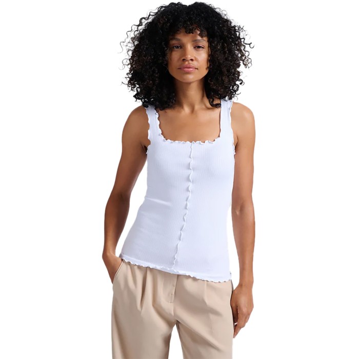 Ribbed singlet with wavy edges PURE WHITE