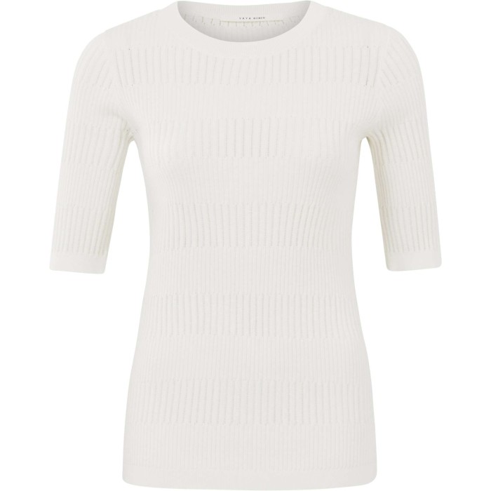 Crewneck sweater short sleeves wool white